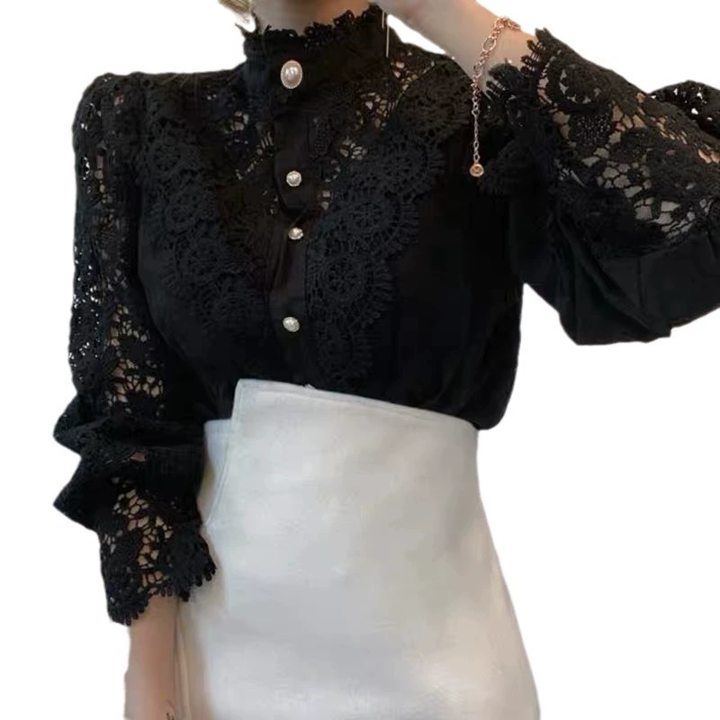 Кружевная рубашка, французский стиль, цветочный принт