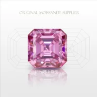 Цветной муассанит Wuzhou Gemstone, розовый муассанит огранки «Ашер», свободный камень с бриллиантовой ручкой и основным камнем в виде кольца.