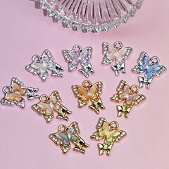 超輝き色落ち防止合金マイクロインレイダブルバタフライペンダントゴールド小蝶DIYジュエリーアクセサリーブレスレットネックレス
