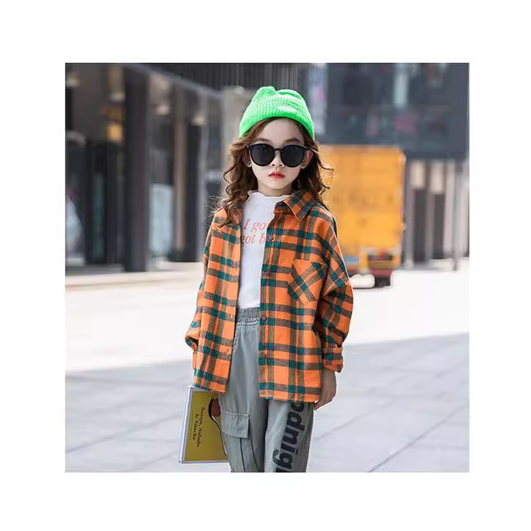 Las niñas de primavera y otoño camisa a cuadros de manga larga estilo coreano medio y grandes niños sueltos estilo occidental superior Comercio exterior ropa para niños en stock suministro directo