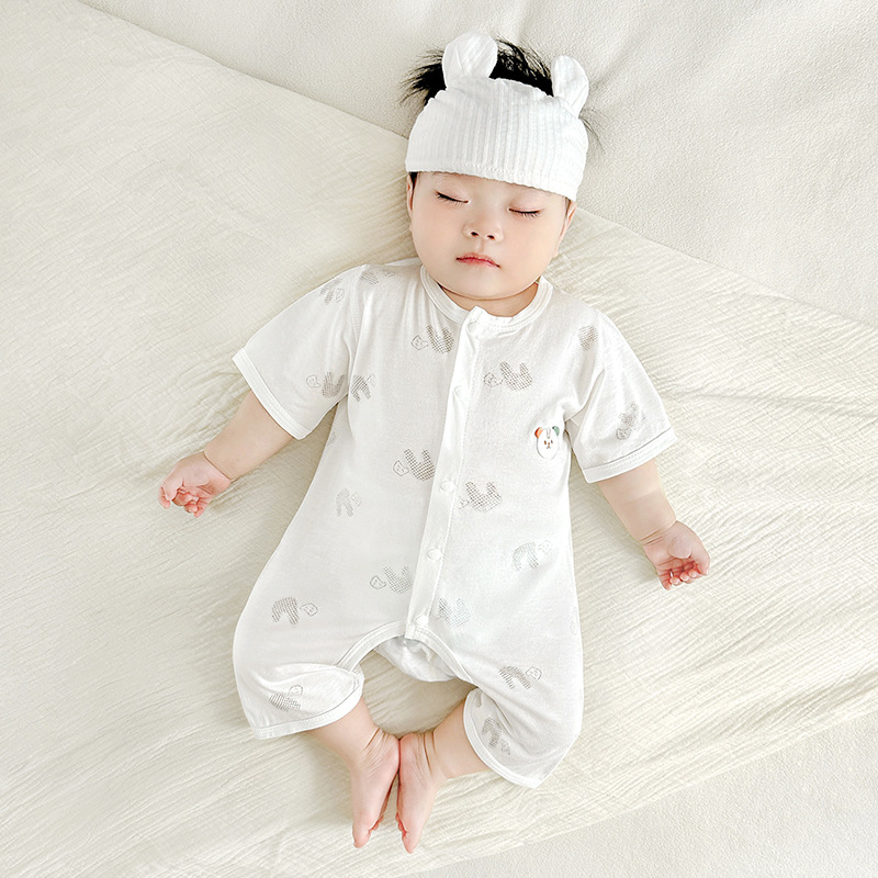 Mono de bebé verano hombres y mujeres niños pequeños estilo delgado transpirable de manga corta con entrepierna abierta mampara recién nacido ropa de verano para bebés