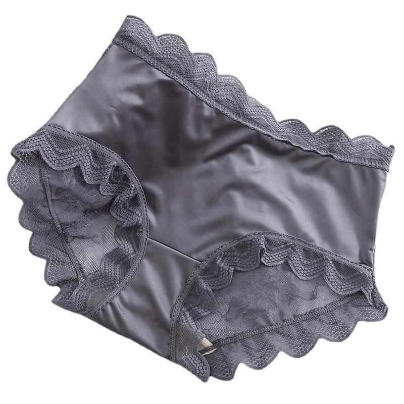 TikTok Explosions French Lace Ice Silk Underwear Women's Silk Mid-Waist Sexy Seamless Hip Mulberry Silk Triangle