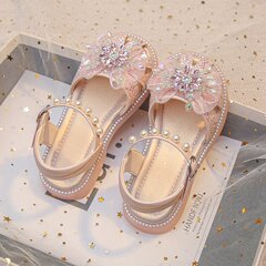 夏の新グレートブライトレザー子供サンダルラインストーンサンダル在庫ありベルクロ子供女性 PU 包頭