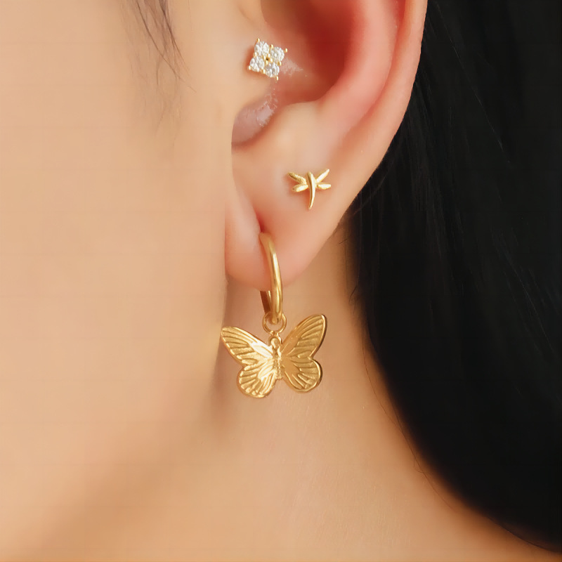 Francés ins estilo 18K oro pendientes de acero inoxidable mariposa abeja pendientes sol Luna pendientes de alta calidad para las mujeres