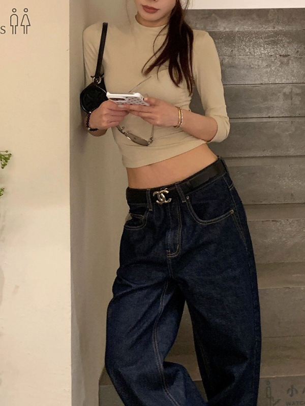 SUNONEON 丹宁原牛色直筒牛仔裤女夏季韩版宽松美式复古休闲裤子|undefined