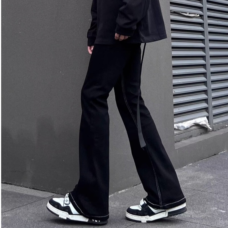 American street retro ribbon slim fit micro flared jeans High Street fashion slimming all-match straight long pants fashion