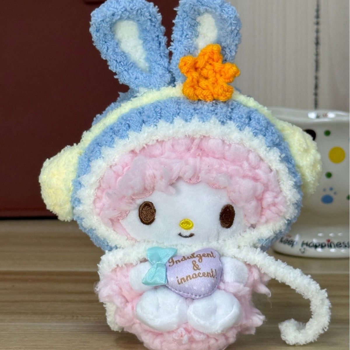 Gorro de peluche terminado, gorro, babero, muñeco de algodón de 12 cm para bebés, lindo.