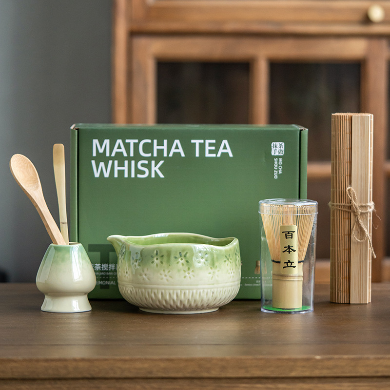 Matcha Whisk Set Matcha Frother Stirrer Matcha Whisk Stand Matcha Bowl with Spout Matcha Tea Tool Gift Set