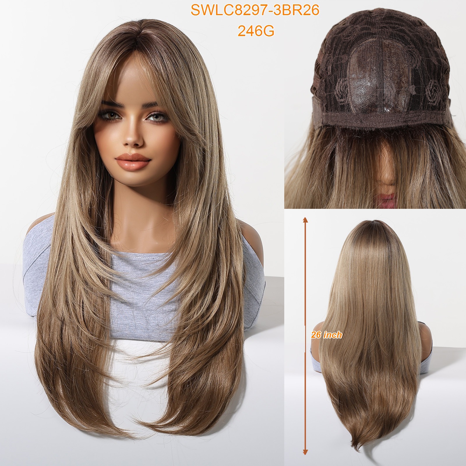 Nuevas pelucas de venta caliente mujeres coreanas diarias de pelo largo, marrón frío, recto, suave, dulce, afeitado facial con capucha completa más joven image 13