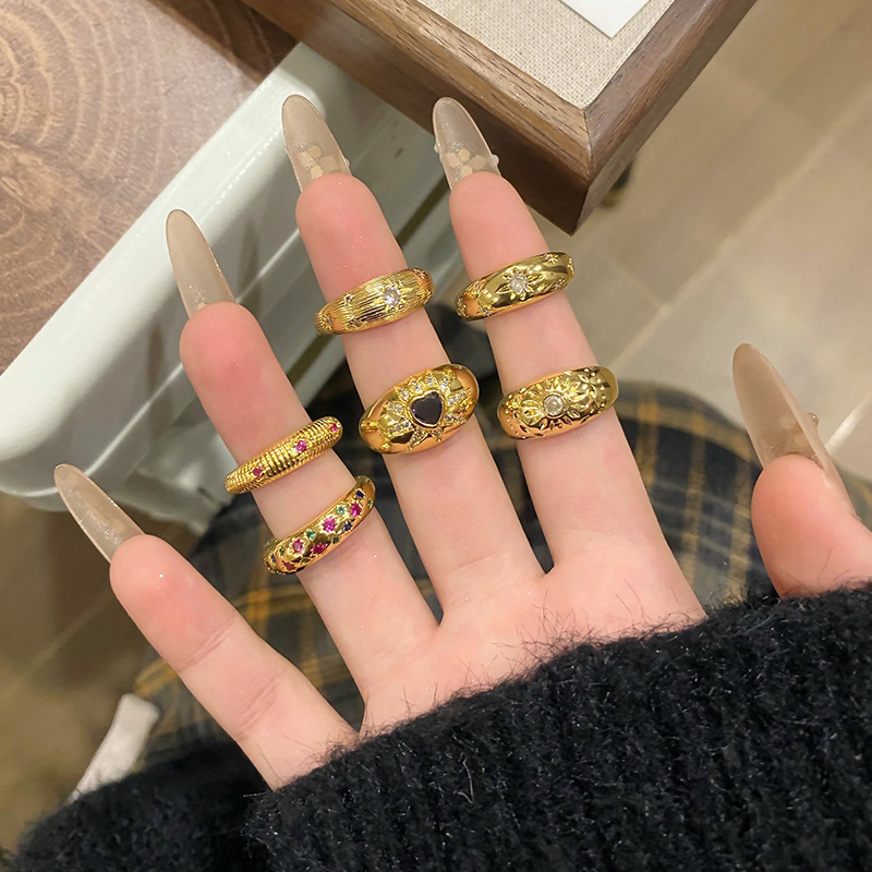 紫氣東來中古老錢風愛心紫鑽奢華新款開口戒指女高級感甜酷指環潮