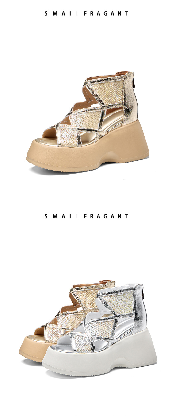 Sandal cao gót nữ quai chéo đế dày platform hở mũi — màu mơ, bạc chi tiết 13