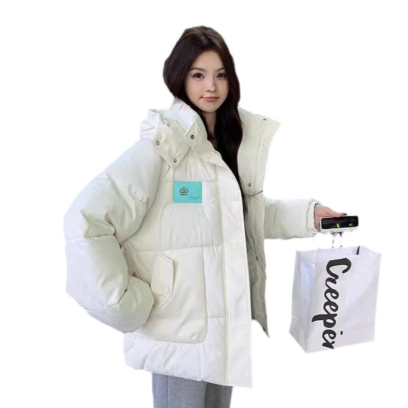 Ropa de algodón corta para mujeres 2024 invierno nuevo estilo de moda de grano de arroz grueso plumón ropa de algodón suelta con capuchón ropa de pan para estudiantes image 6
