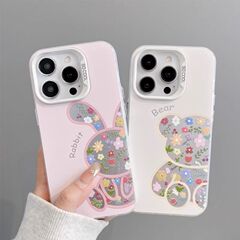 IMD花朵小兔适用iphone16promax手机壳小熊苹果15保护套彩银14ins