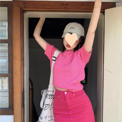 Pink Red Denim Skirt Women's Spring/Summer 2025 Letter Package Hip-Hugging Short Skirt High Waist Slimming Sweetheart Dress
