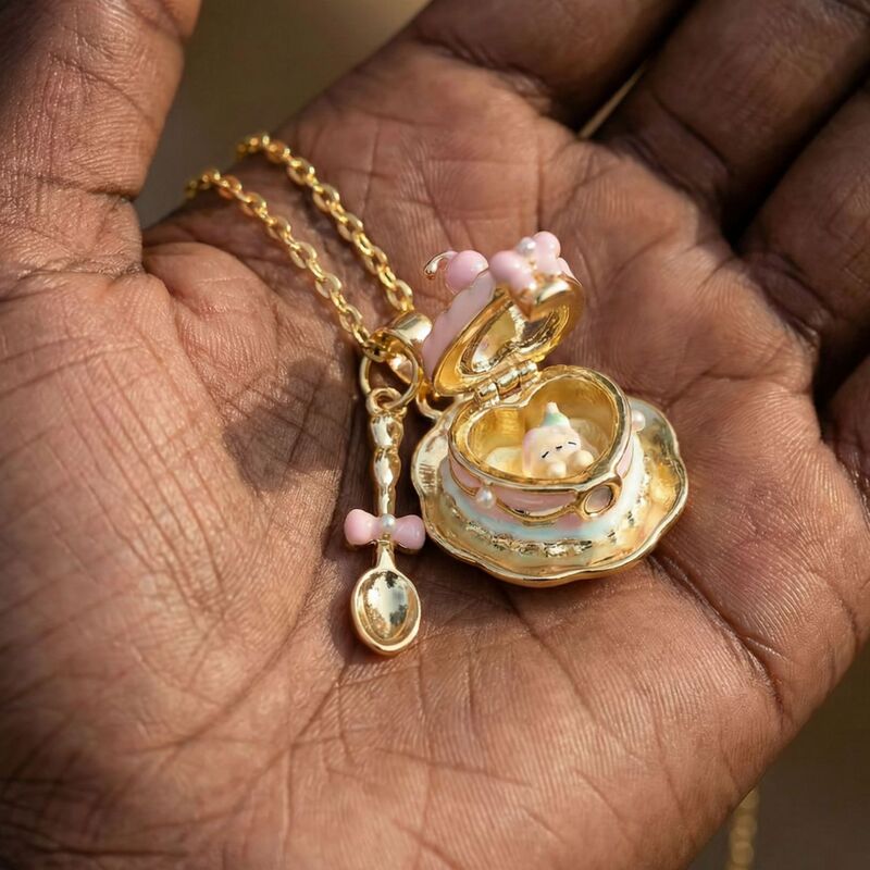 European and American Hot-Selling Cup-Shaped Necklace with Sweet Style, Teacup Design, Oil-Drip Effect, Birthday Gift for Little Girls, 18K Gold Color-Preserving European and American Hot-Selling Cup-Shaped Necklace with Sweet Style, Teacup Design, Oil-Drip Effect, Birthday Gift for Little Girls, 18K Gold Color-Preserving