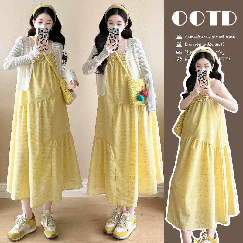 Spring and Summer 2025 New Maternity Cardigan Top Sling Loose plus size dress Maternity Dress