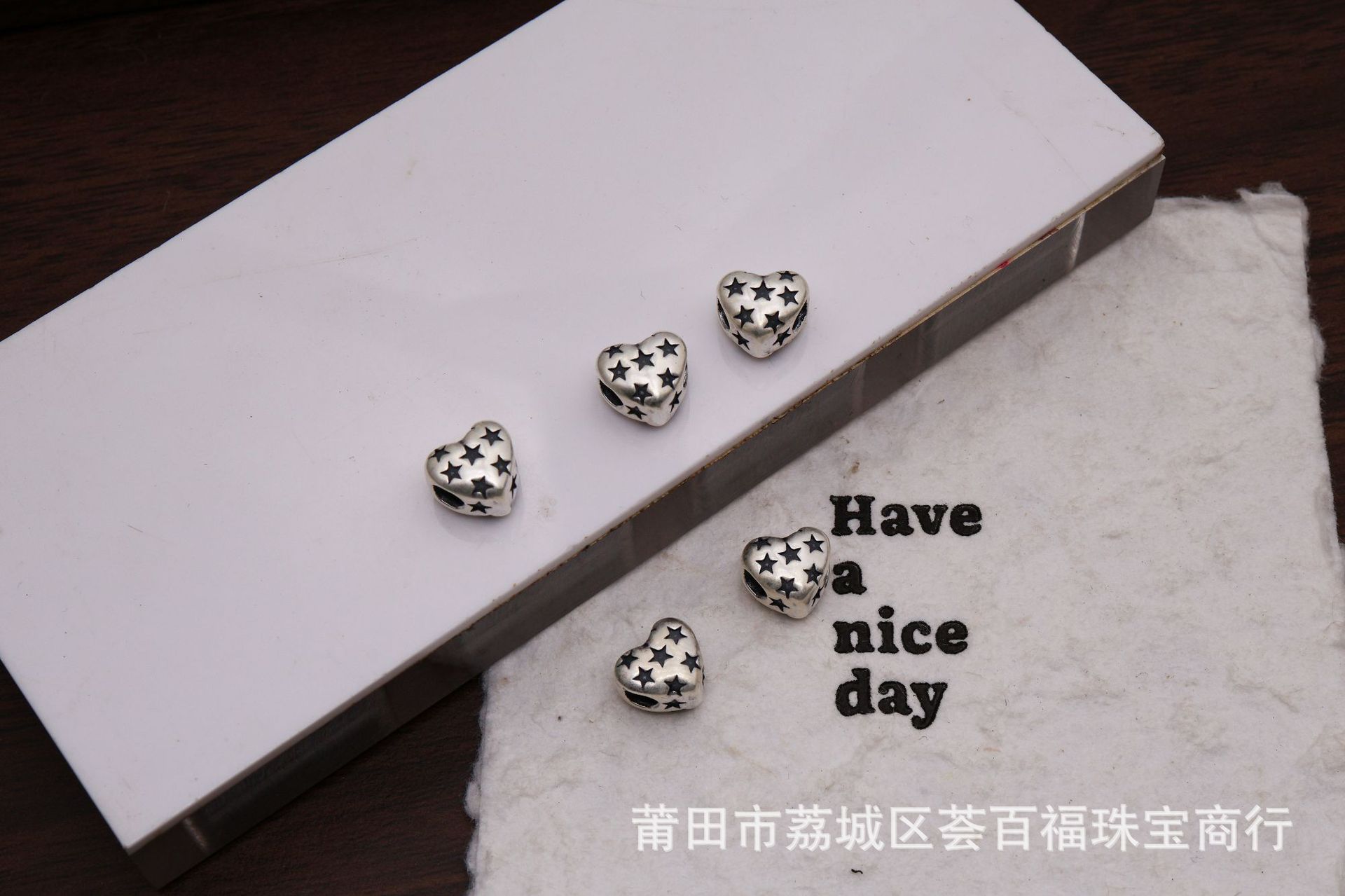 S999 pure silver heart-shaped 3D spacer beads, loose beads accessories, pentagram and heart-shaped jewelry, DIY stringing pearl bracelet materials