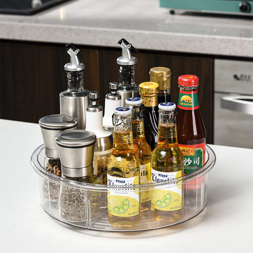 Kitchen organization spice rack pet rotating grid transparent storage rack 360 round oil rock sauce vinegar classification organizer shelf