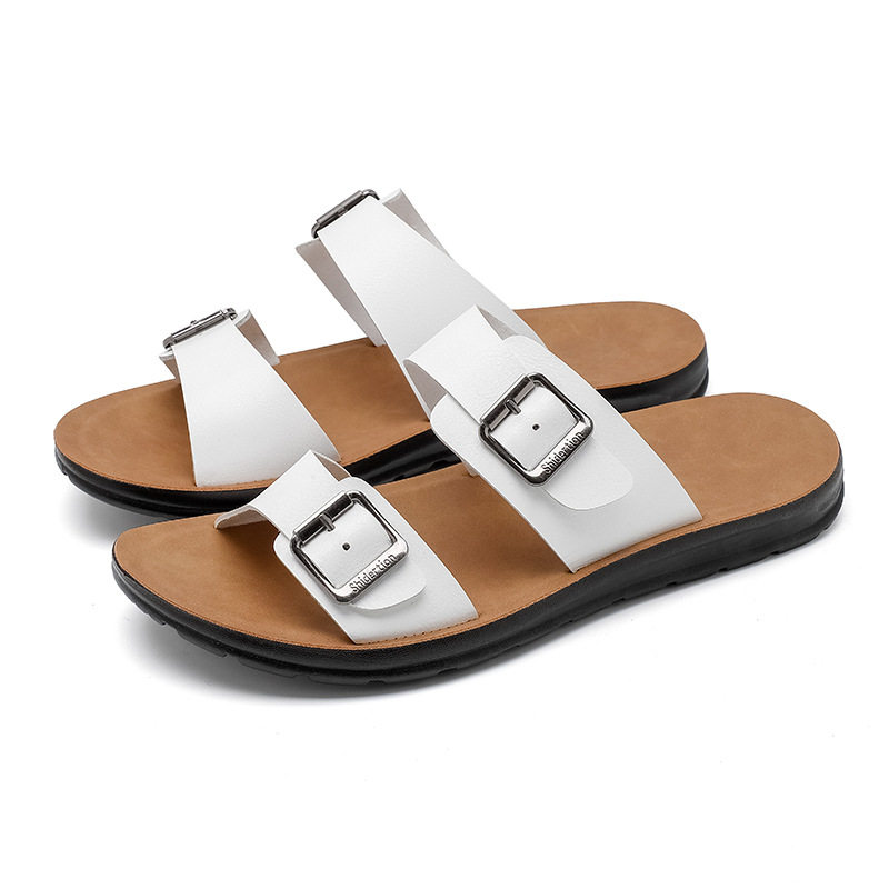 Dép sandal nam quai ngang hở ngón, đế mềm chống trượt, cỡ lớn đi ngoài trời — Màu kaki, Màu trắng, màu đen, Đỏ rượu vang