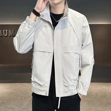 立领外套男潮牌潮流拼接夹克男装2025新款春秋季工装上衣痞帅褂子