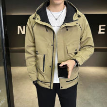 连帽冲锋衣外套男士2025年春季新款潮牌工装修身休闲男装痞帅夹克