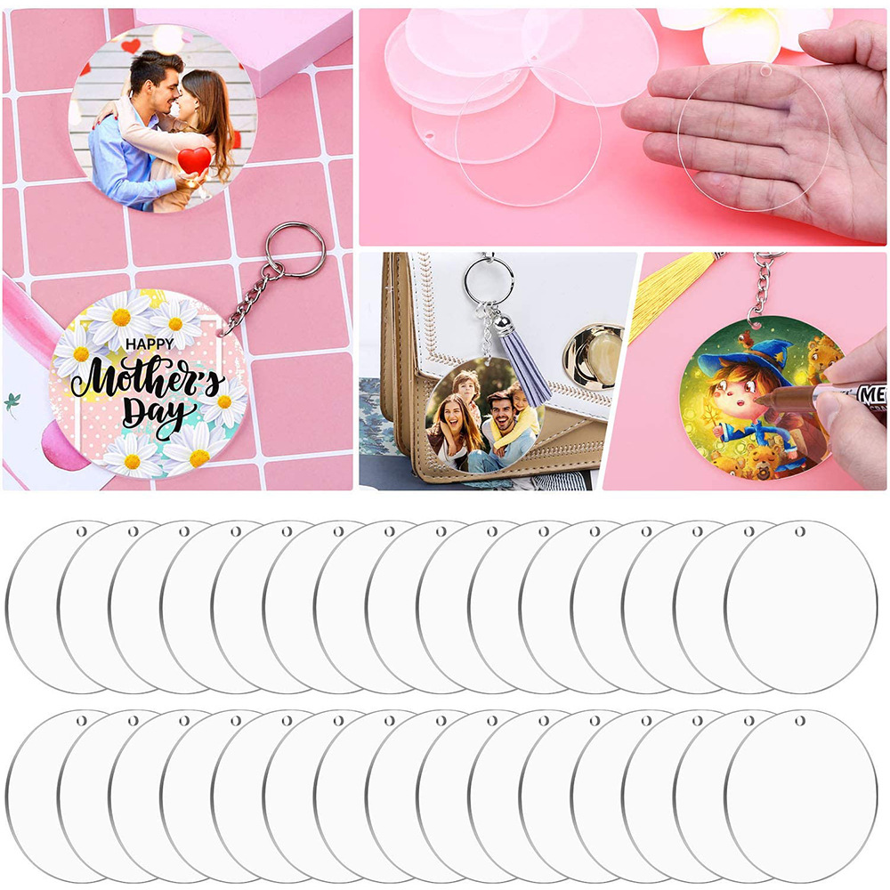 Llavero de acrílico embrión decoración oblea de acrílico transparente DIY artesanía colgante hecho a mano 30 piezas conjunto