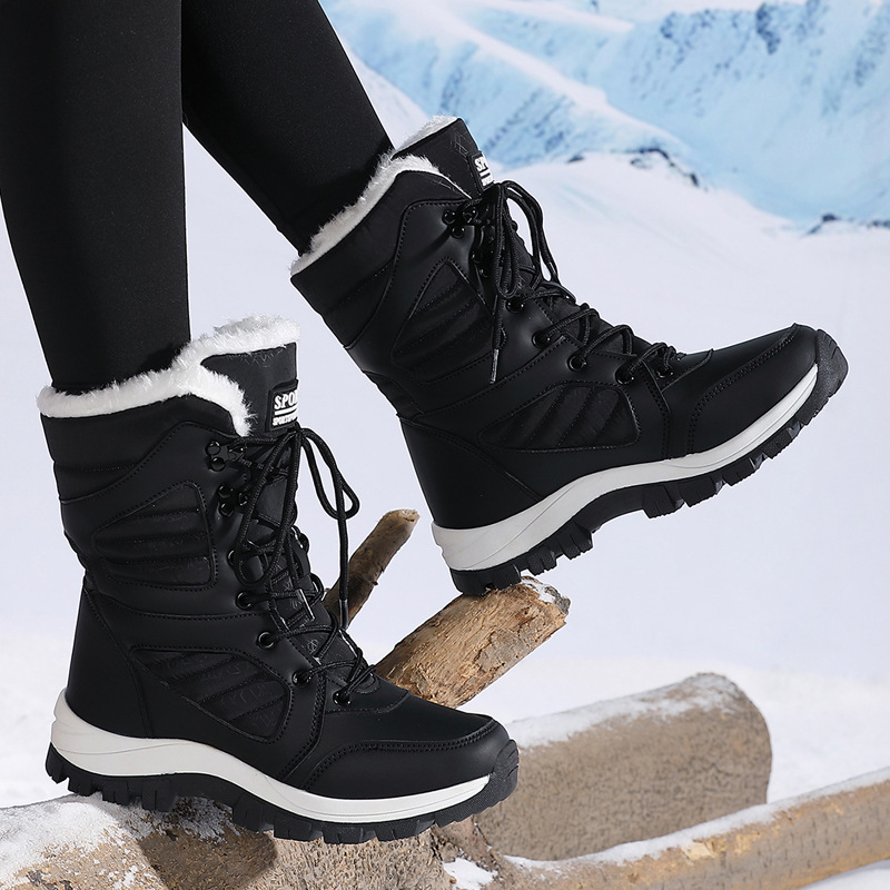 2025 nuevas botas de nieve de invierno transfronterizas para mujeres calientes y terciopelo grueso al noreste zapatos de algodón de esquí al aire libre tamaño grande