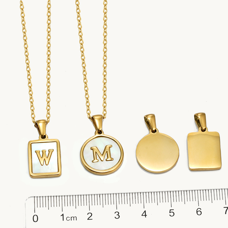 13g Weight Shell Inlay Material Real Gold Plated Round Letter 304 Stainless Steel Elegant Waterproof Non Tarnish Necklace