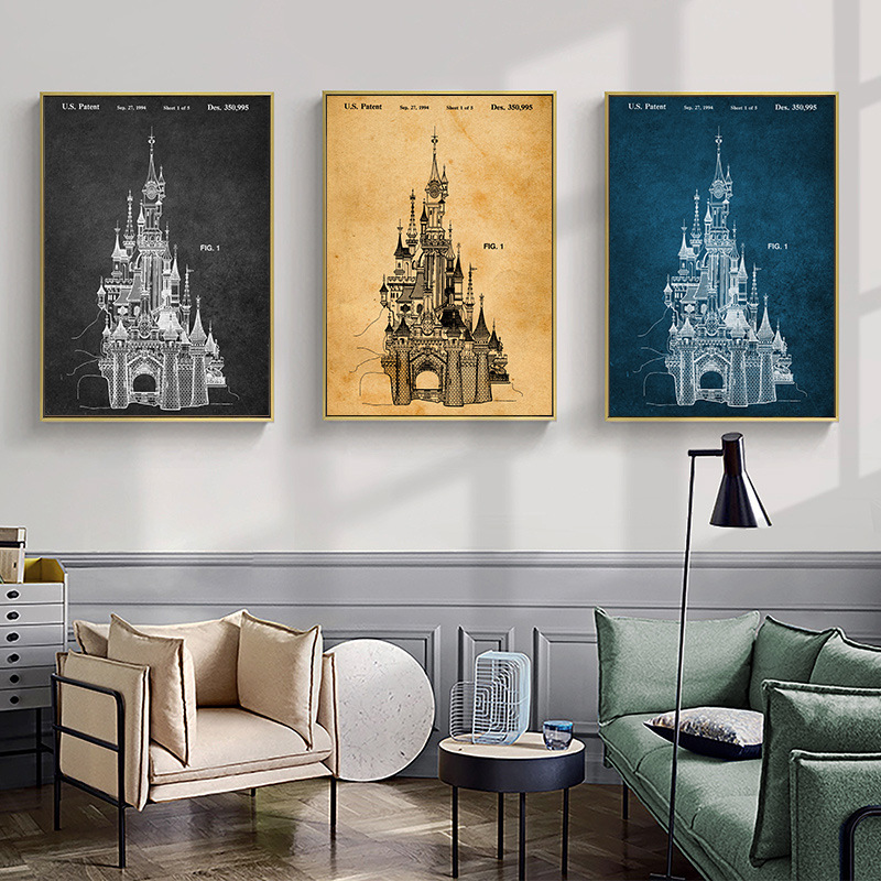 简约现代北欧工业风黑白线条建筑城堡艺术海报客厅装饰画图片画芯