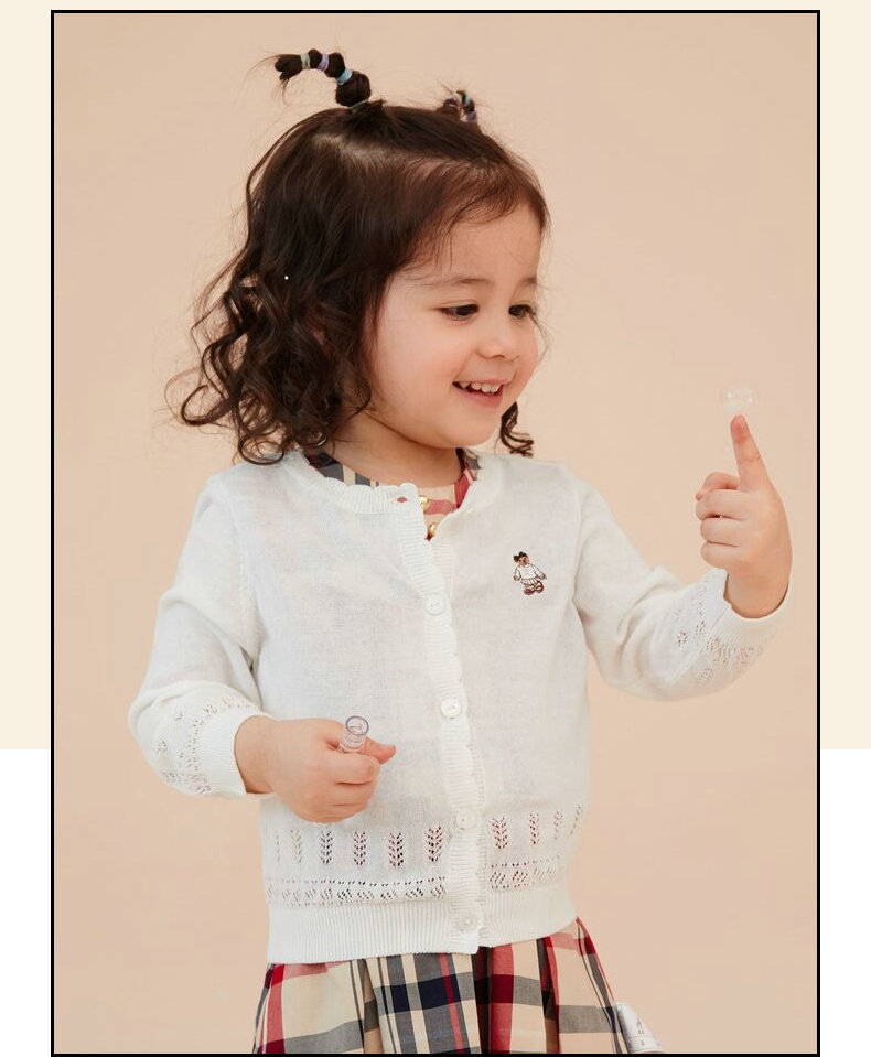 现货T0CK216354K 春夏款女童韩版卡通镂空针织空调衫外出披肩开衫