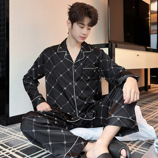2025 New Men's High-end Long-sleeved Thin Ice Silk Home Clothes suit Casual Loose plus size Pajamas for Men