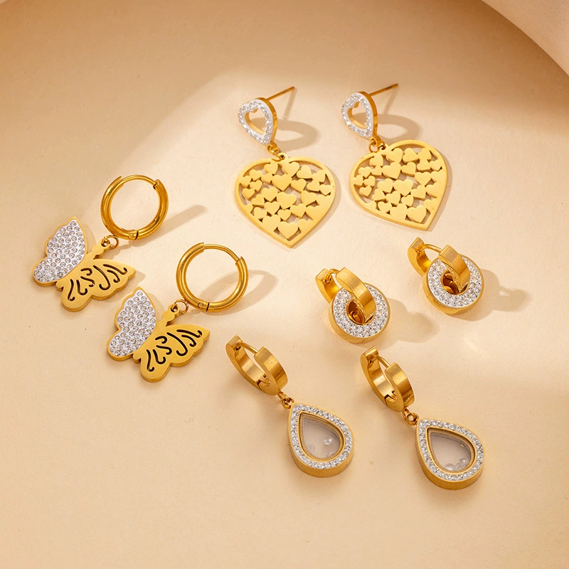 Трансграничные европейские и американские Rs легкие экстравагантные диски с полыми бриллиантами в форме сердца бабочки серьги женские ниши дизайн 18k титановые стали серьги