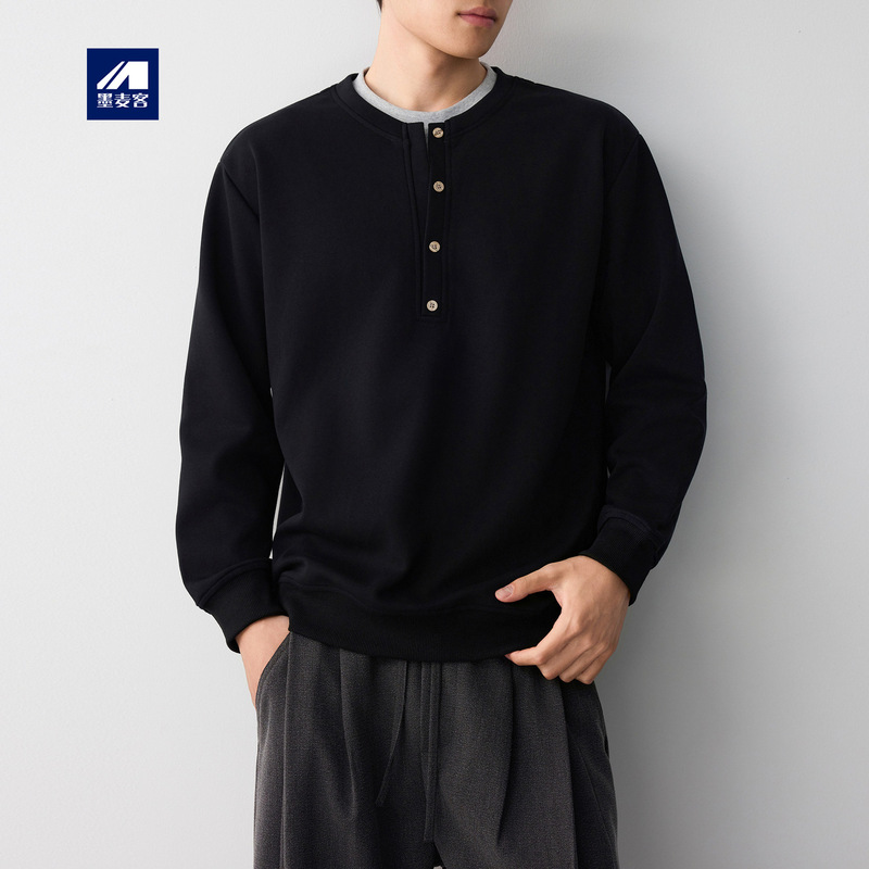 Momeike Men's High-Intelligence Commuting Henry Collar Men's Sweatshirt 2026 Autumn New Fake Two-Piece Sweatshirt for Men 55940 Momeike Men's High-Intelligence Commuting Henry Collar Men's Sweatshirt 2026 Autumn New Fake Two-Piece Sweatshirt for Men 55940