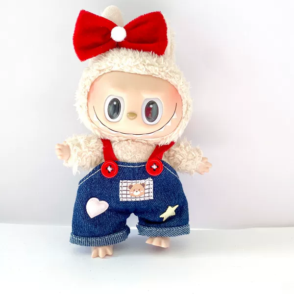 Denim overall, hair accessory