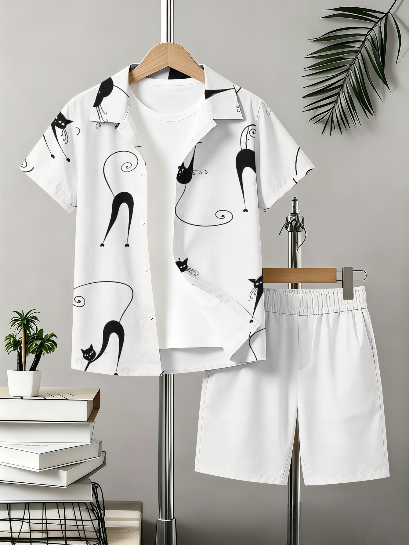 Boys Collared Shirt And Shorts Set With 3d Pattern Print_voghion.com