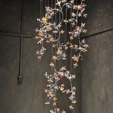 花朵水晶树枝装饰吊灯轻奢餐厅创意个性艺术客厅复式别墅楼 佳梦