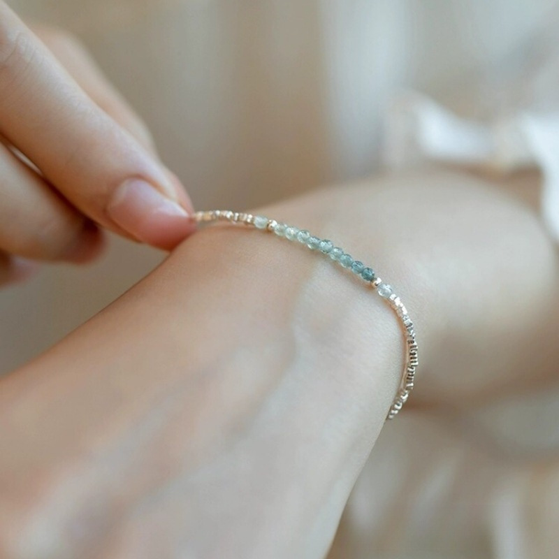 Pure silver bracelet with small silver pieces and gradient tourmaline, delicate jewelry, gift for girlfriend, light luxury, niche, high natural quality, other Pure silver bracelet with small silver pieces and gradient tourmaline, delicate jewelry, gift for girlfriend, light luxury, niche, high natural quality, other