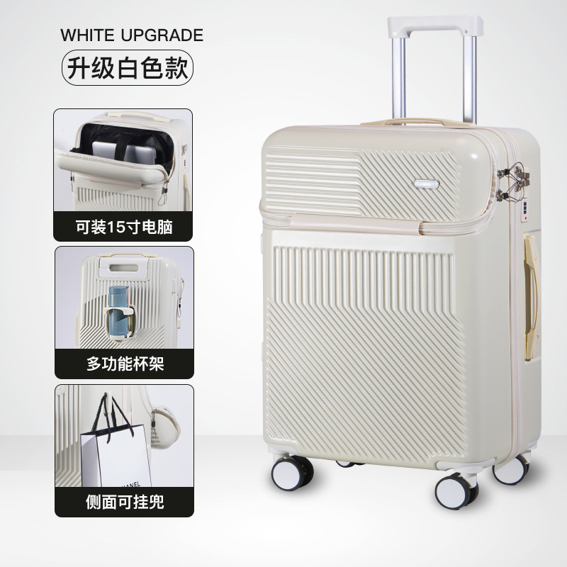 Importado multi-funcional equipaje nueva apertura frontal trolley caso trasero portavasos maleta negocio embarque caso hombres y mujeres