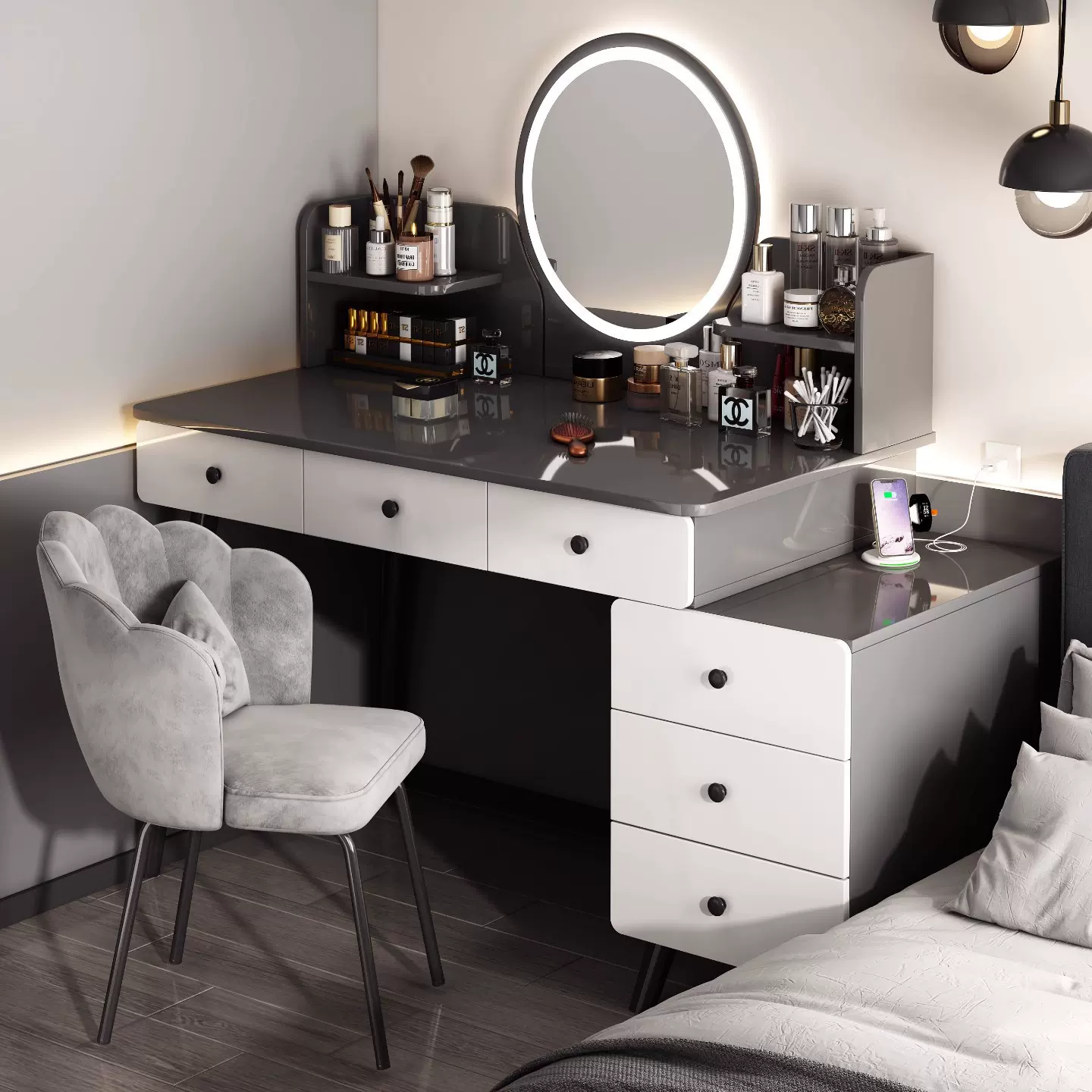 卧室梳妆台斗柜一体现代简约小户型高级化妆收纳柜网红书桌化妆桌