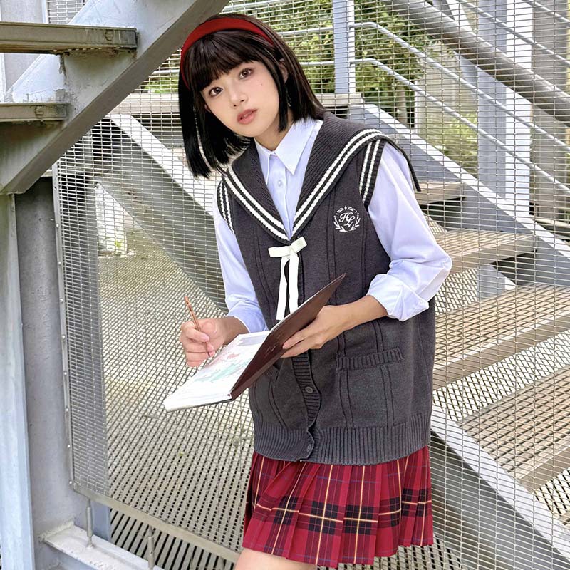 (2개) JK 오리지널 대학 스타일 크루 넥 니트 회색 조끼 가을 겨울 레이어링으로 따뜻한 일본식 부드러운 소녀를 유지합니다.