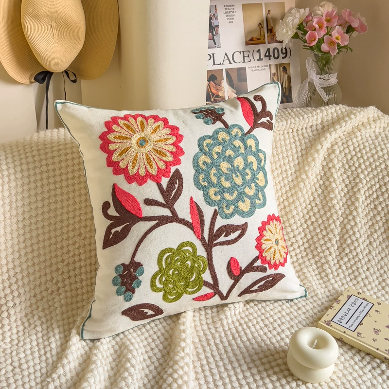 Towel, cloth for bed, tape, sofa, pillow, flowered, with embroidery