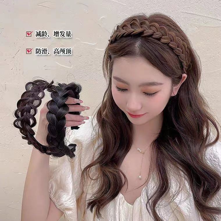 魚の骨のお下げのカチューシャの女性の編み物のヘアピンの一体の麻の花のお下げのかつらのカチューシャの高頭の髪の束のカチューシャの飾り|undefined