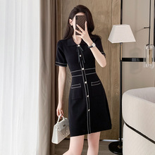 2025夏新款法式气质女装小香风裙子设计感小众短袖冰丝针织连衣裙