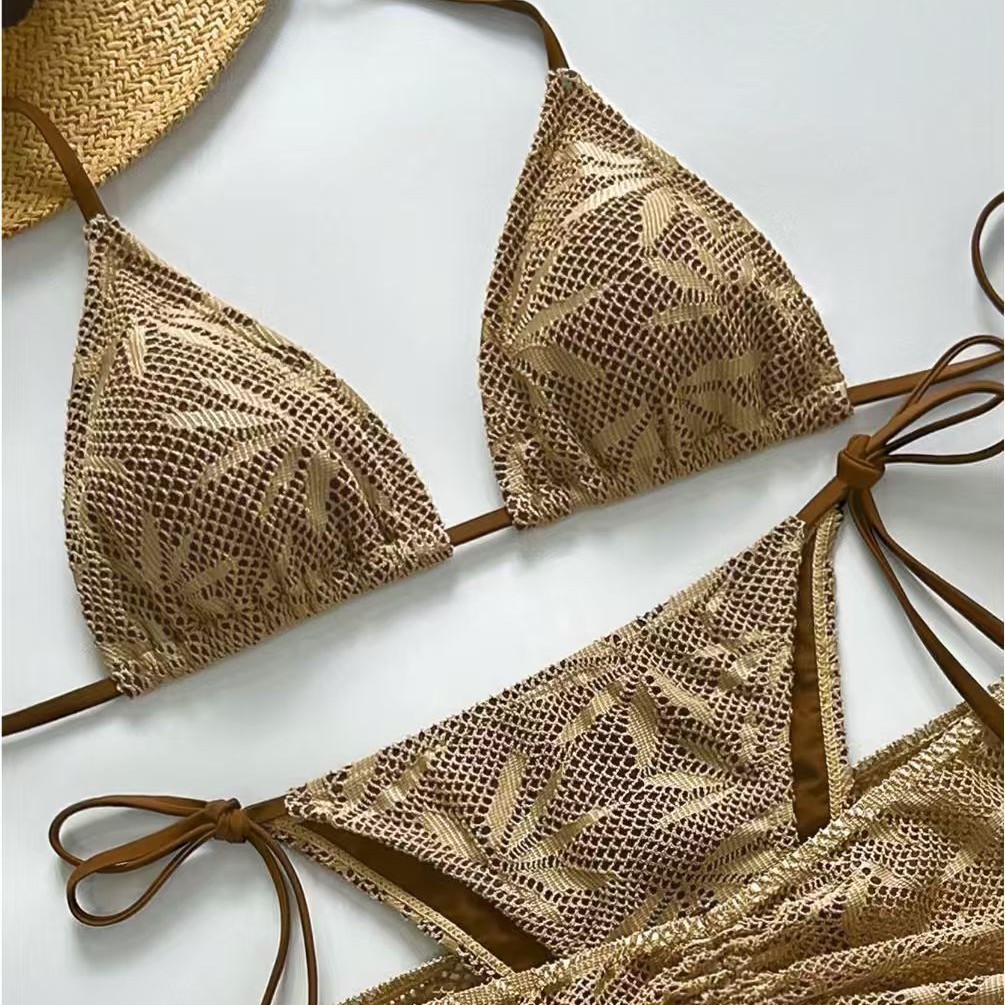 Dameskleding Damesstijl Driedelige bikini Halterbadpak voor vakantie Strand Klaar voor strand en zwembad_voghion.com