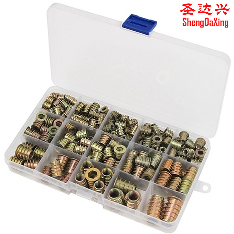 230PCS锌合金内外牙带介螺母 家具配件内六角家具预埋梯形螺母