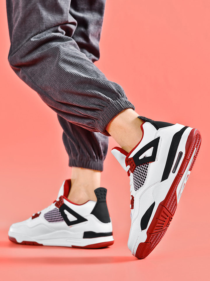 Giày thể thao nam cổ thấp chống trượt đế dày tăng chiều cao, giày sneaker phối màu — JD-AJ4 màu xám đen, JD-AJ4 màu đỏ lửa, JD-AJ4 đen đỏ chi tiết 14