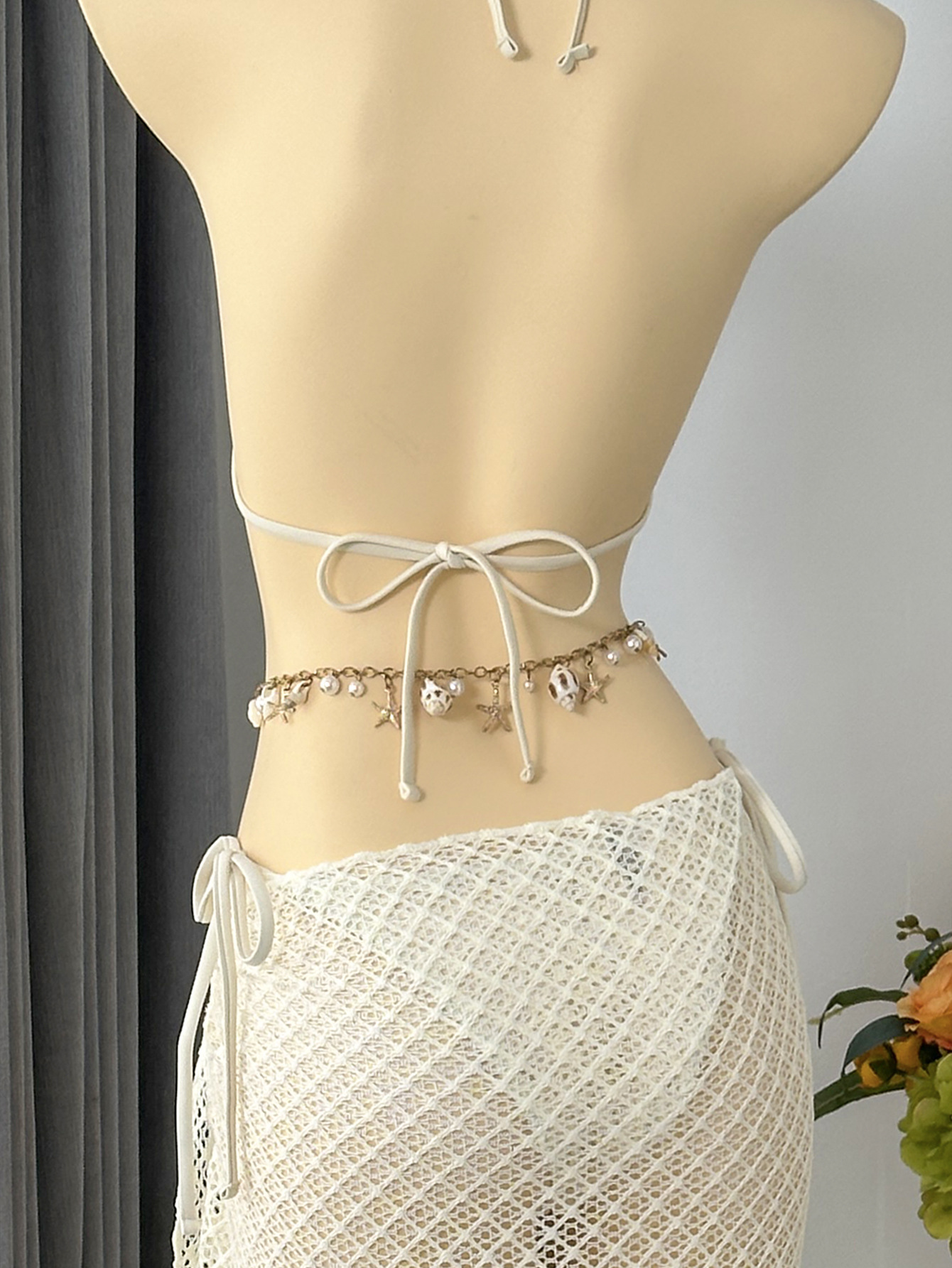 Women's Clothing Style Three Piece Swimsuit Metal Halter Neck Tie Mesh Skirt Bikini For Beach Vacation For Formal & Casual For Women_ecoleips.com