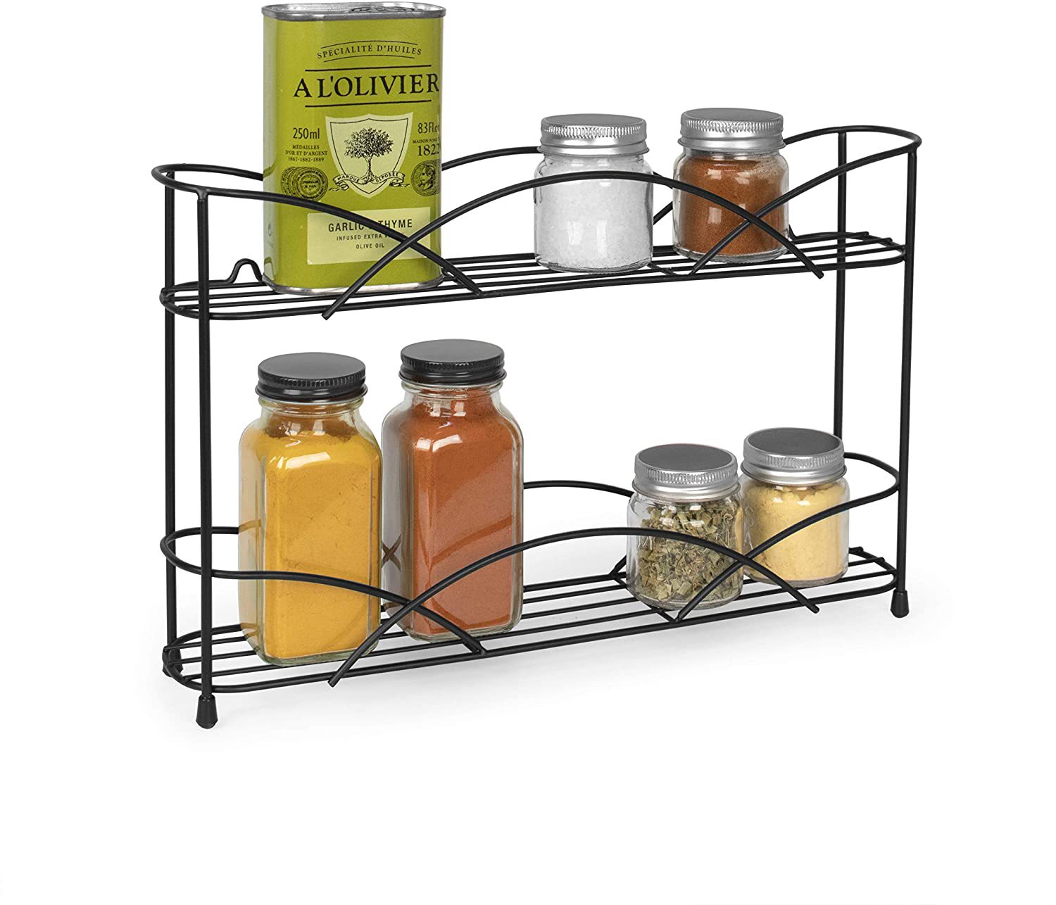 Two -layer and three -layer black kitchen seasoning racks, wall -mounted stalling rack bathroom storage rack flat bottom table