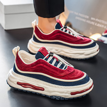 男鞋秋冬季新款厚底低帮休闲板鞋男款潮流个性松紧带套脚运动鞋男