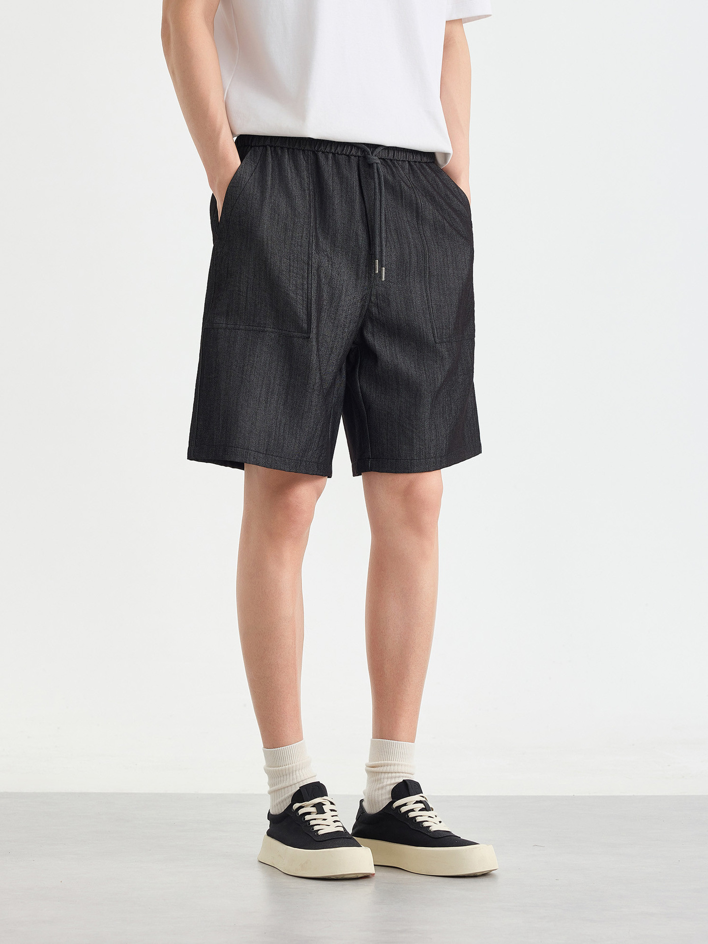 Quần short nam kaki cạp chun dáng 5 phân phong cách hiện đại — đen
